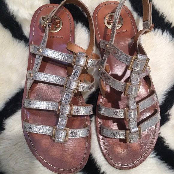 Tory Burch Reggie Flat Sandals Silver - Picture 5 of 6